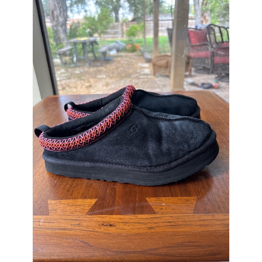 UGG Tasman Platform Black Suede Pink Orange Braid Slippers Kids 5